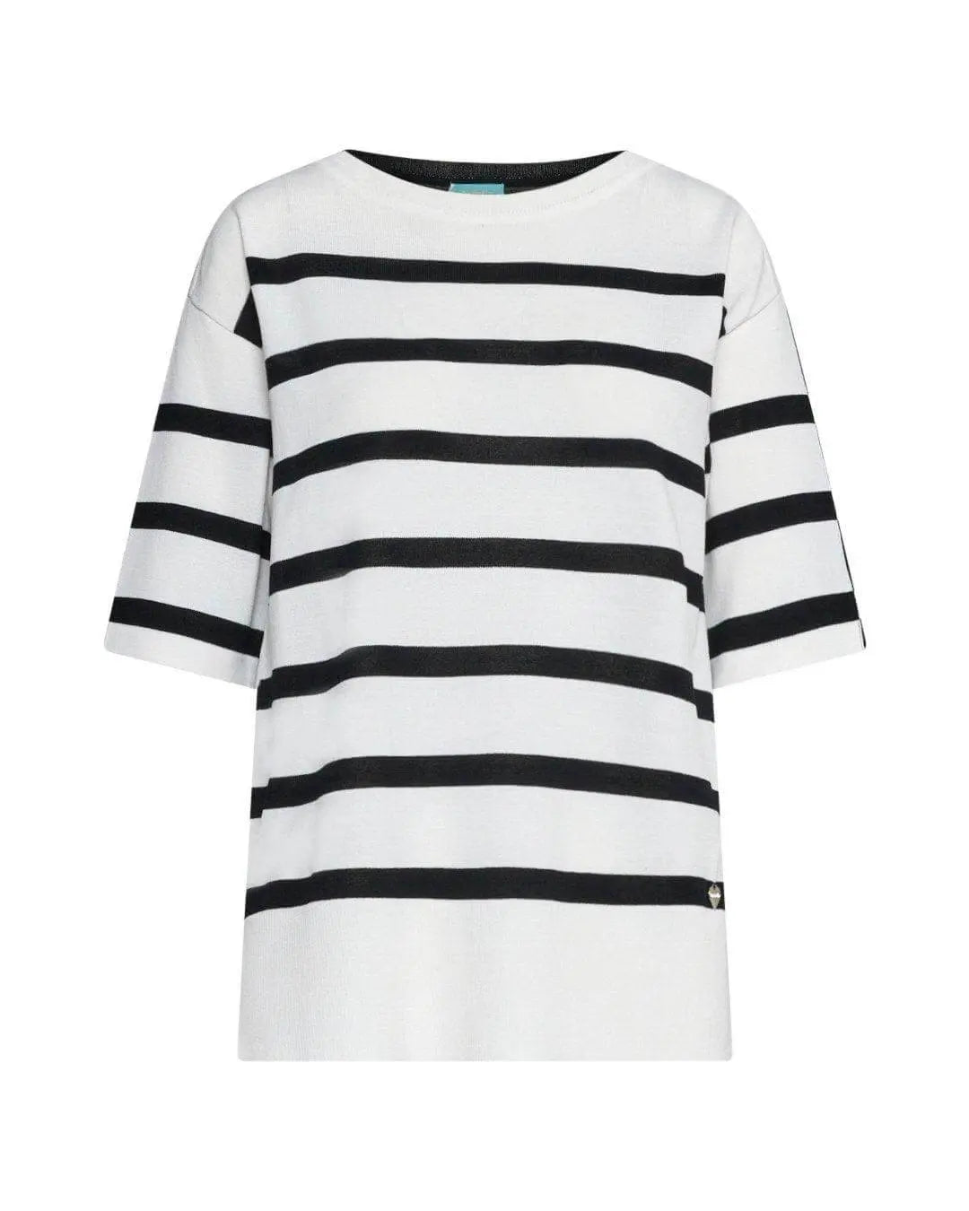 Maglia bi-colore a righe in filato di misto viscosa con scollo a barca BIANCO-NERO DORABELLA