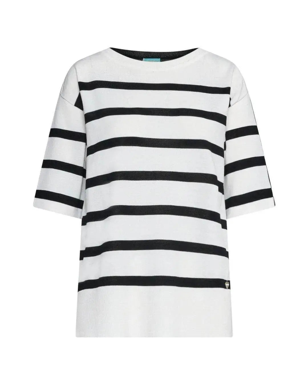 Maglia bi-colore a righe in filato di misto viscosa con scollo a barca BIANCO-NERO DORABELLA