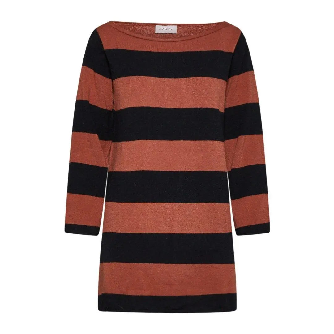 Maglia bicolor righe NERO-TABACCO IRONICA XL