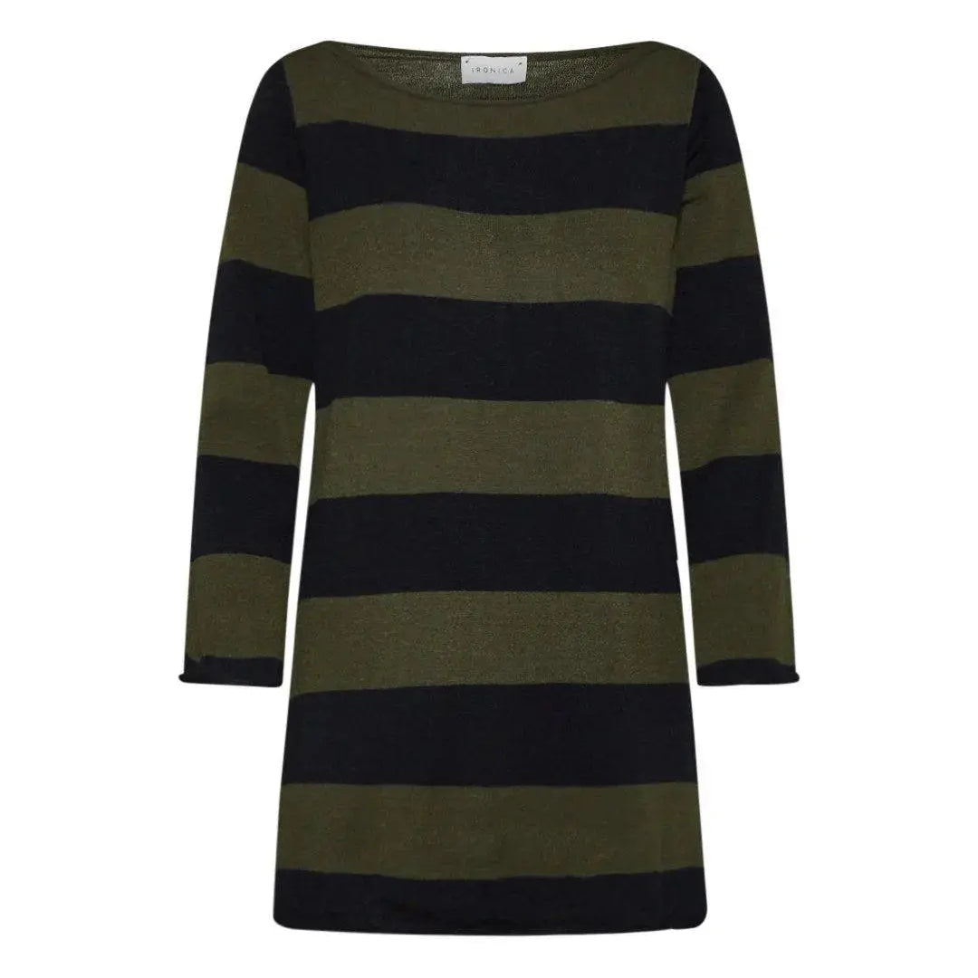 Maglia bicolor righe NERO-VERDE IRONICA XL