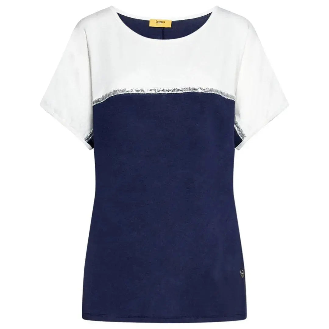 Maglia bicolore con paillettes BLUE NAVY DORABELLA PIU' XXXL