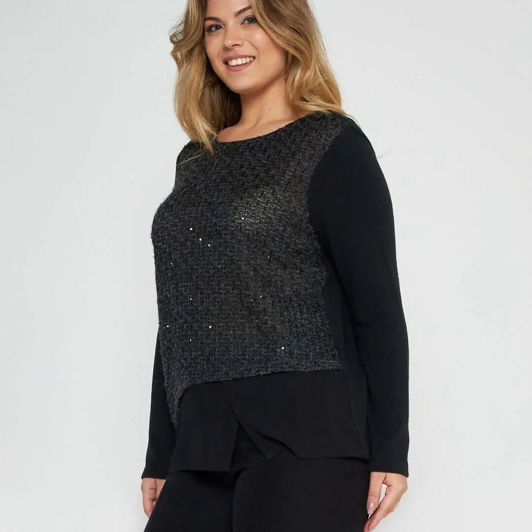 Maglia bimateriale NERO-GRIGIO DORABELLA XXL