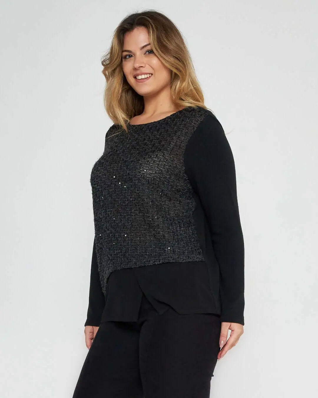 Maglia bimateriale NERO-GRIGIO DORABELLA XXL