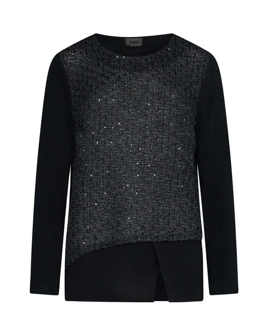 Maglia bimateriale NERO-GRIGIO DORABELLA