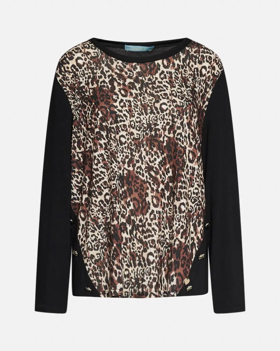 Maglia bottoni fantasia NERO-CUOIO DORABELLA PIU' 53