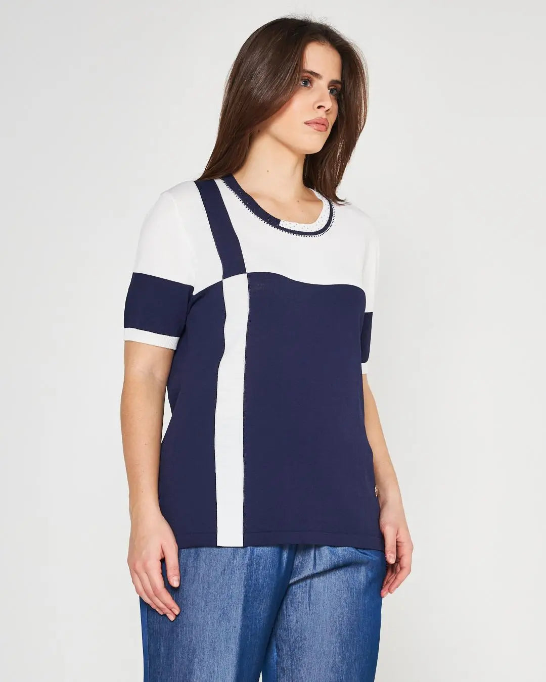 Maglia color block BLUE NAVY DORABELLA PIU'