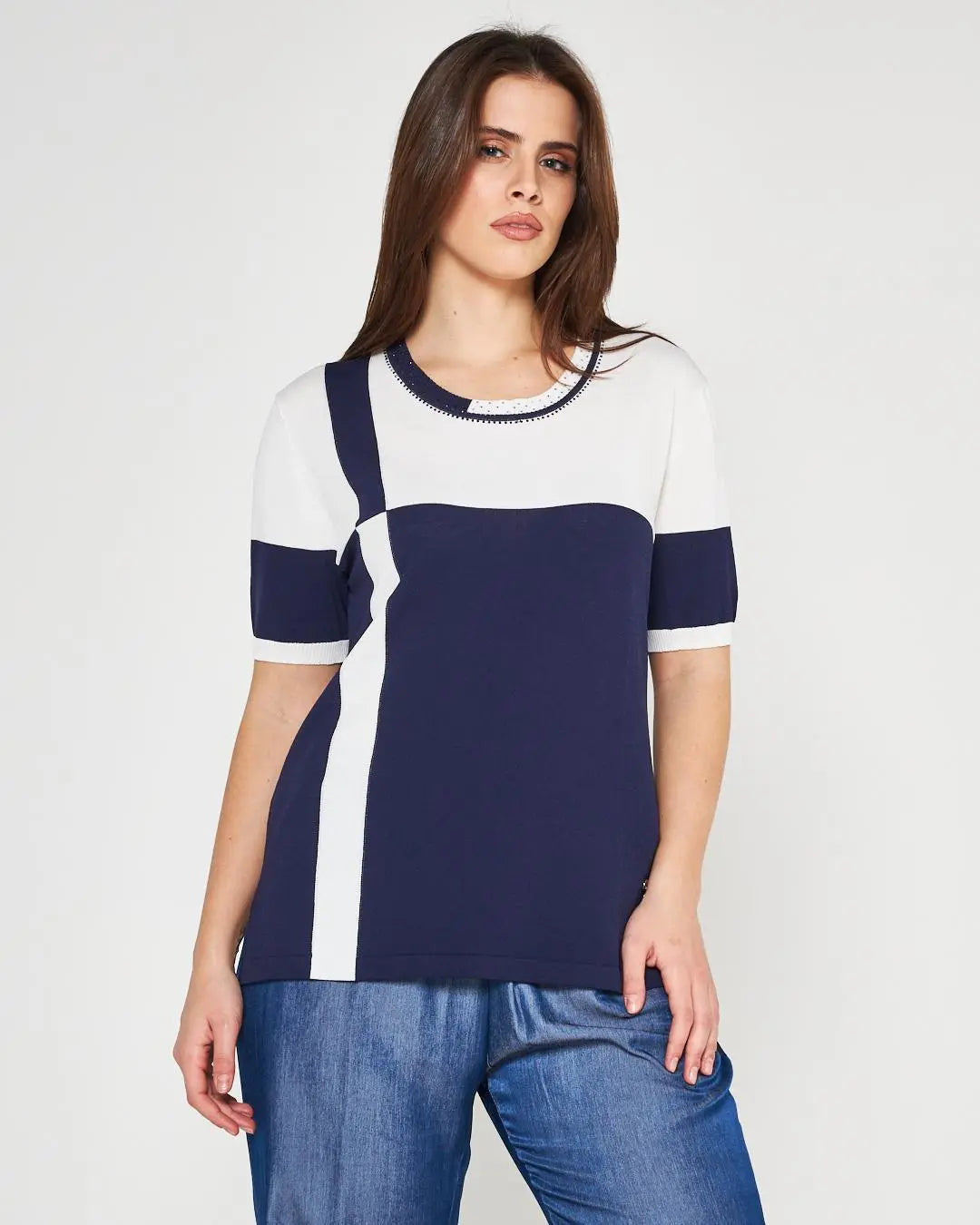 Maglia color block BLUE NAVY DORABELLA PIU'