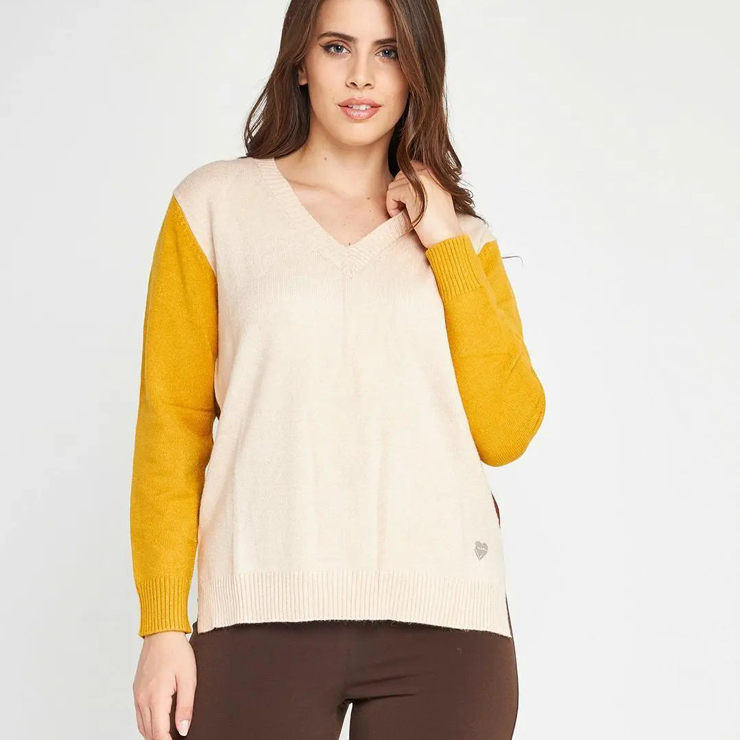 Maglia color block LIGHT BEIGE DORABELLA PIU'
