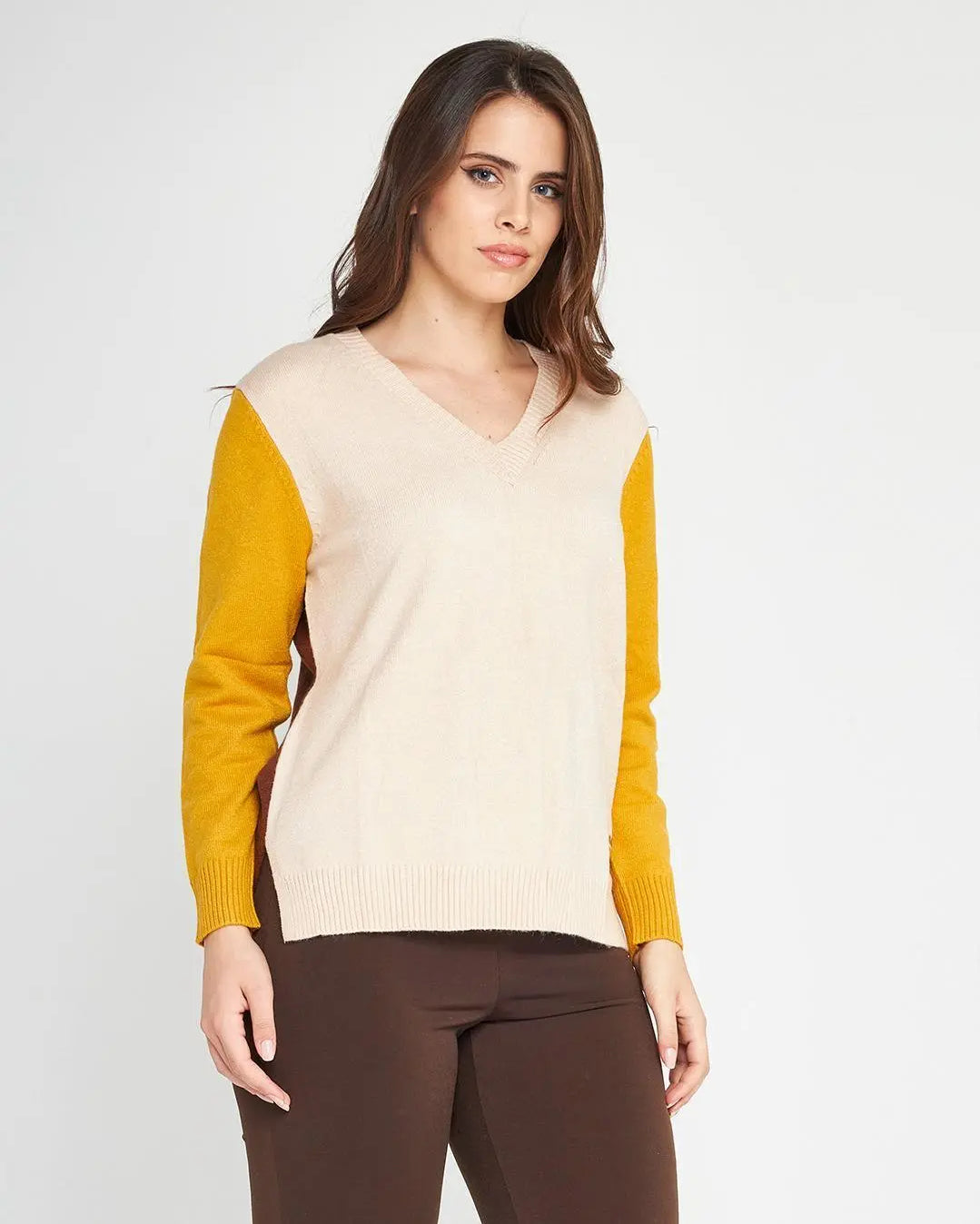 Maglia color block LIGHT BEIGE DORABELLA PIU'