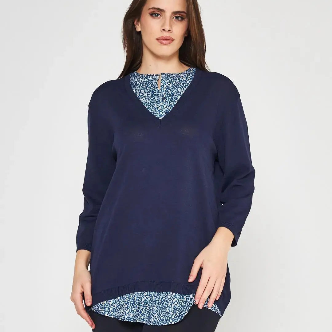 Maglia con camicia Blu DORABELLA PIU' XXXL