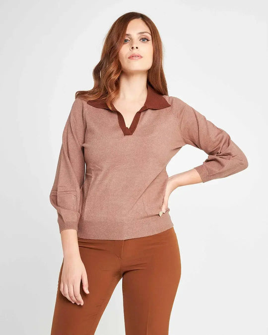 Maglia con collo a polo NOCCIOLA DORABELLA