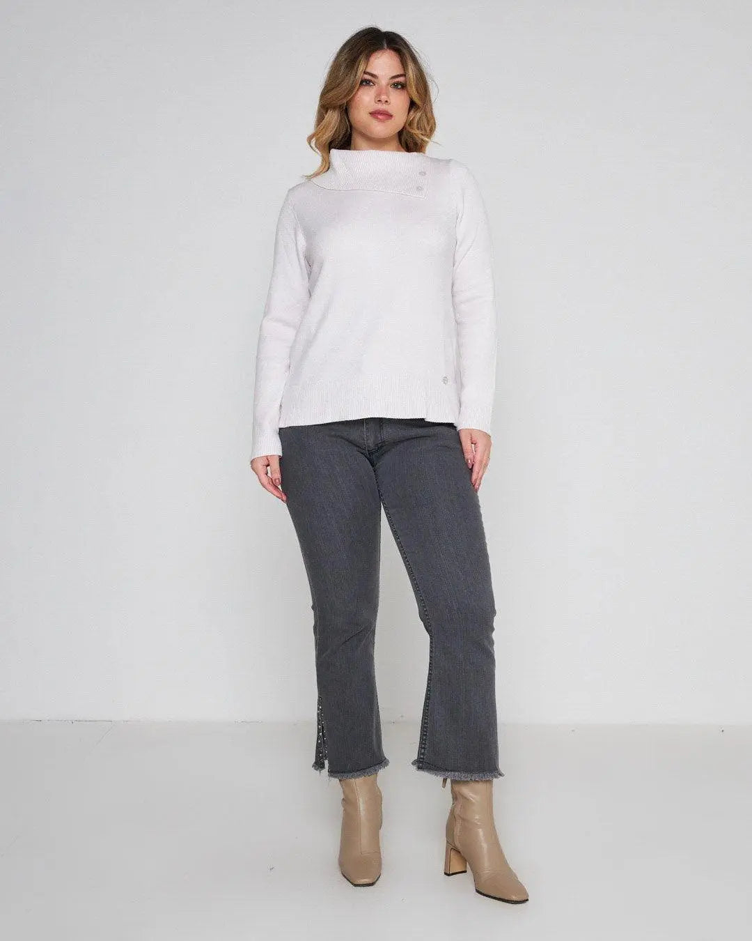 Maglia con collo e bottoni GESSO DORABELLA