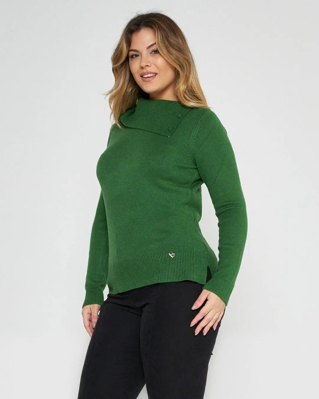 Maglia con collo e bottoni VERDE BOSCO DORABELLA