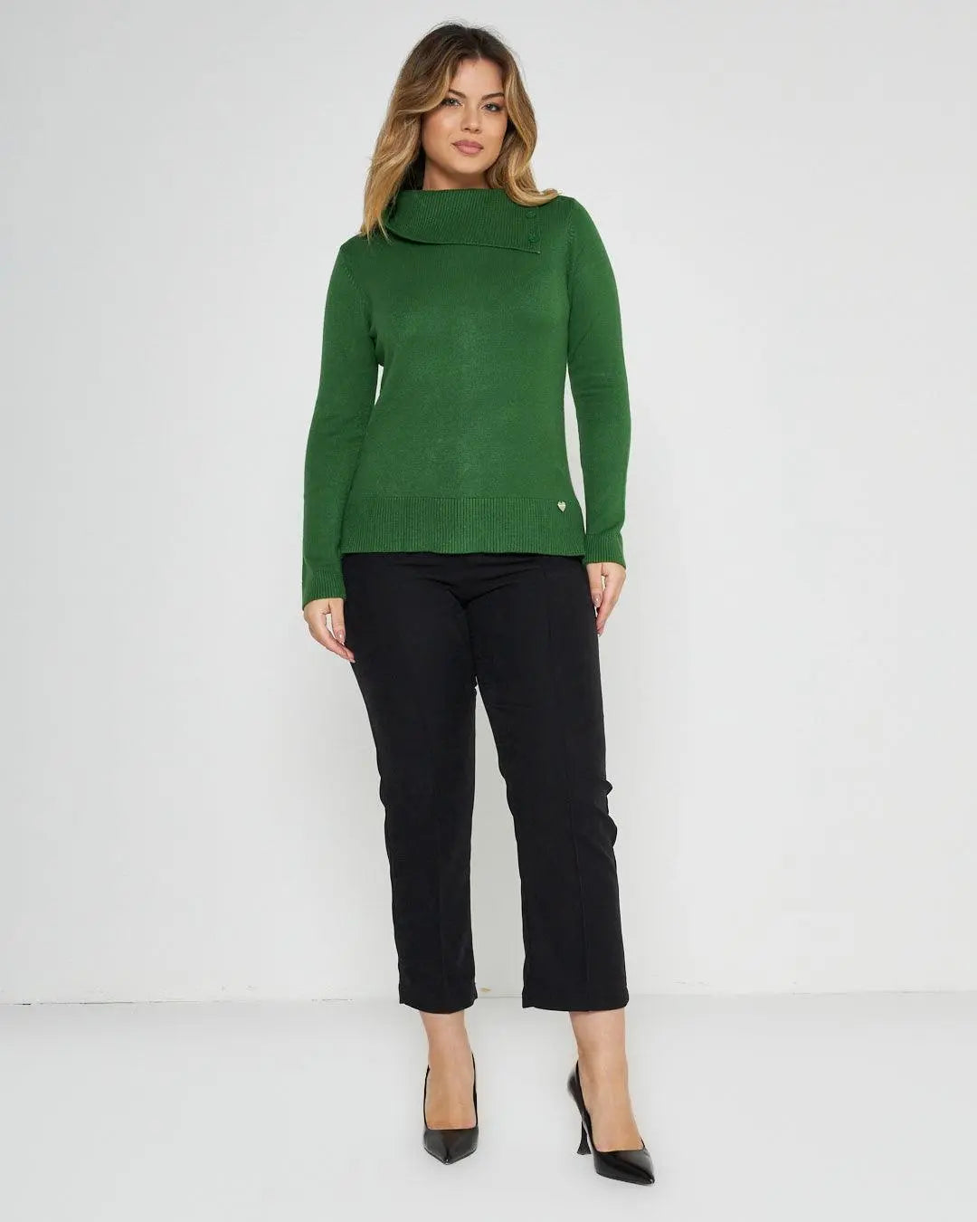 Maglia con collo e bottoni VERDE BOSCO DORABELLA