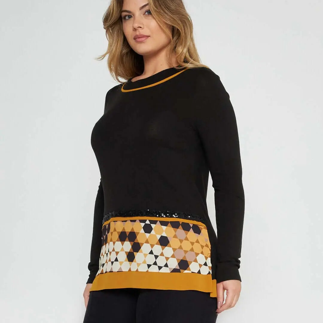 Maglia con dettagli geometric NERO-OCRA DORABELLA XXL
