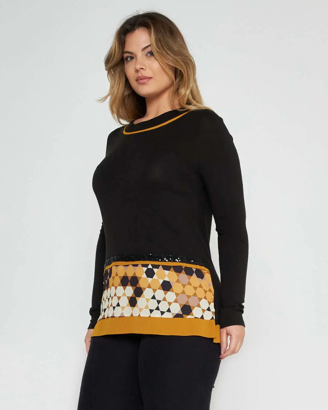 Maglia con dettagli geometric NERO-OCRA DORABELLA XXL
