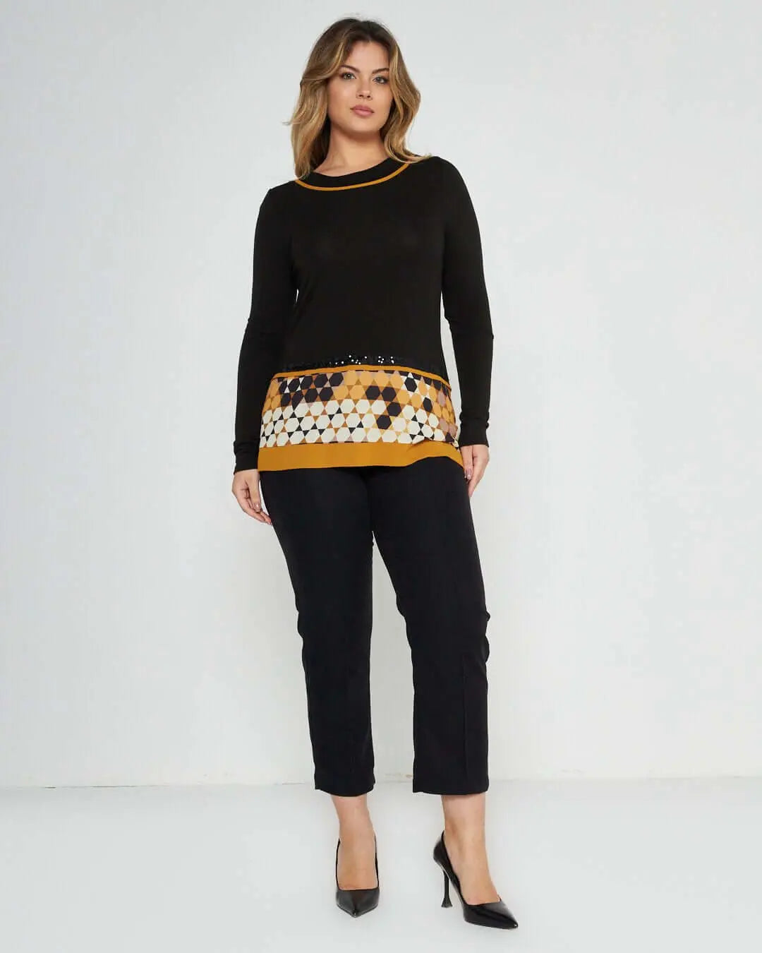 Maglia con dettagli geometric NERO-OCRA DORABELLA