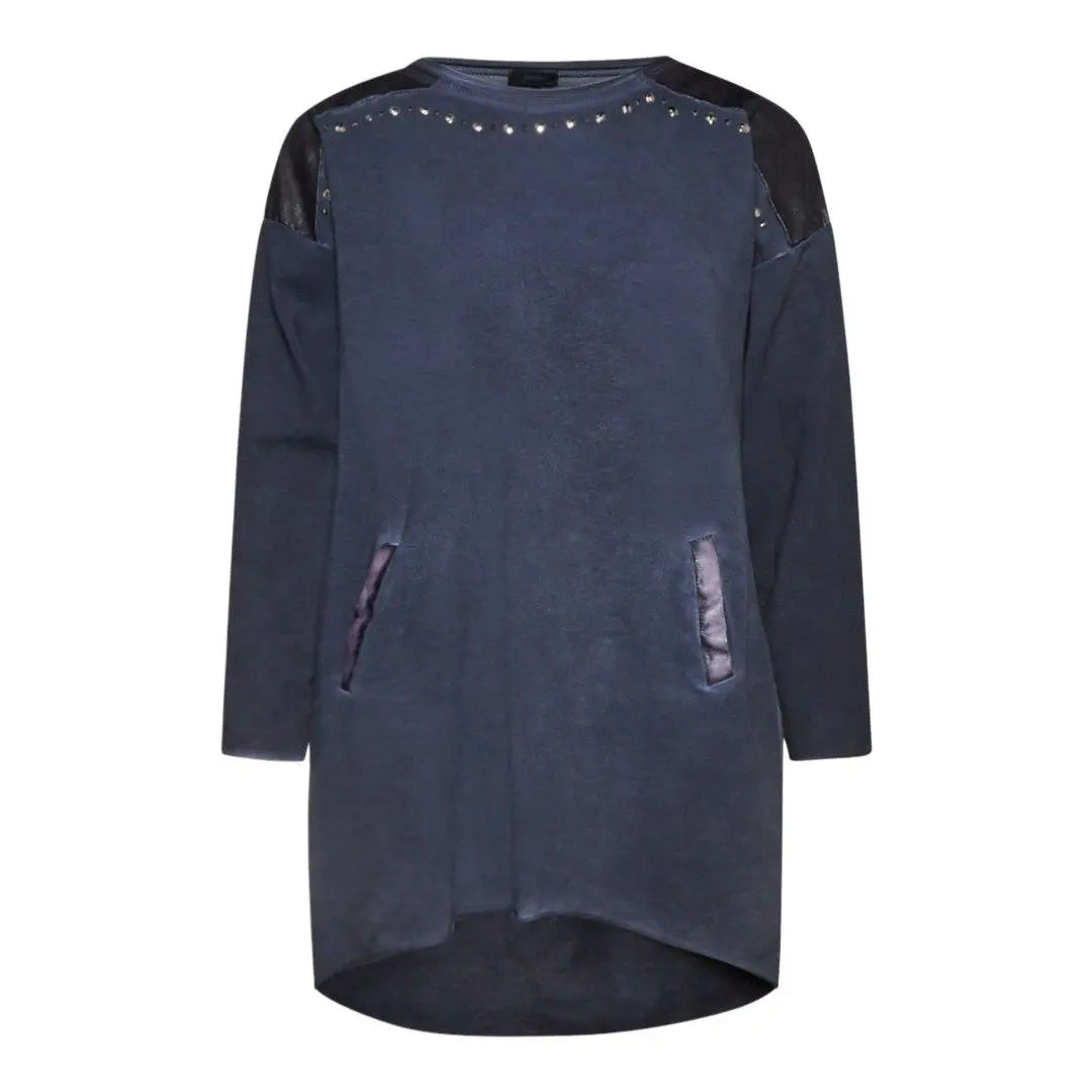 Maglia con inserti in ecopelle e borchie BLU IRONICA XL