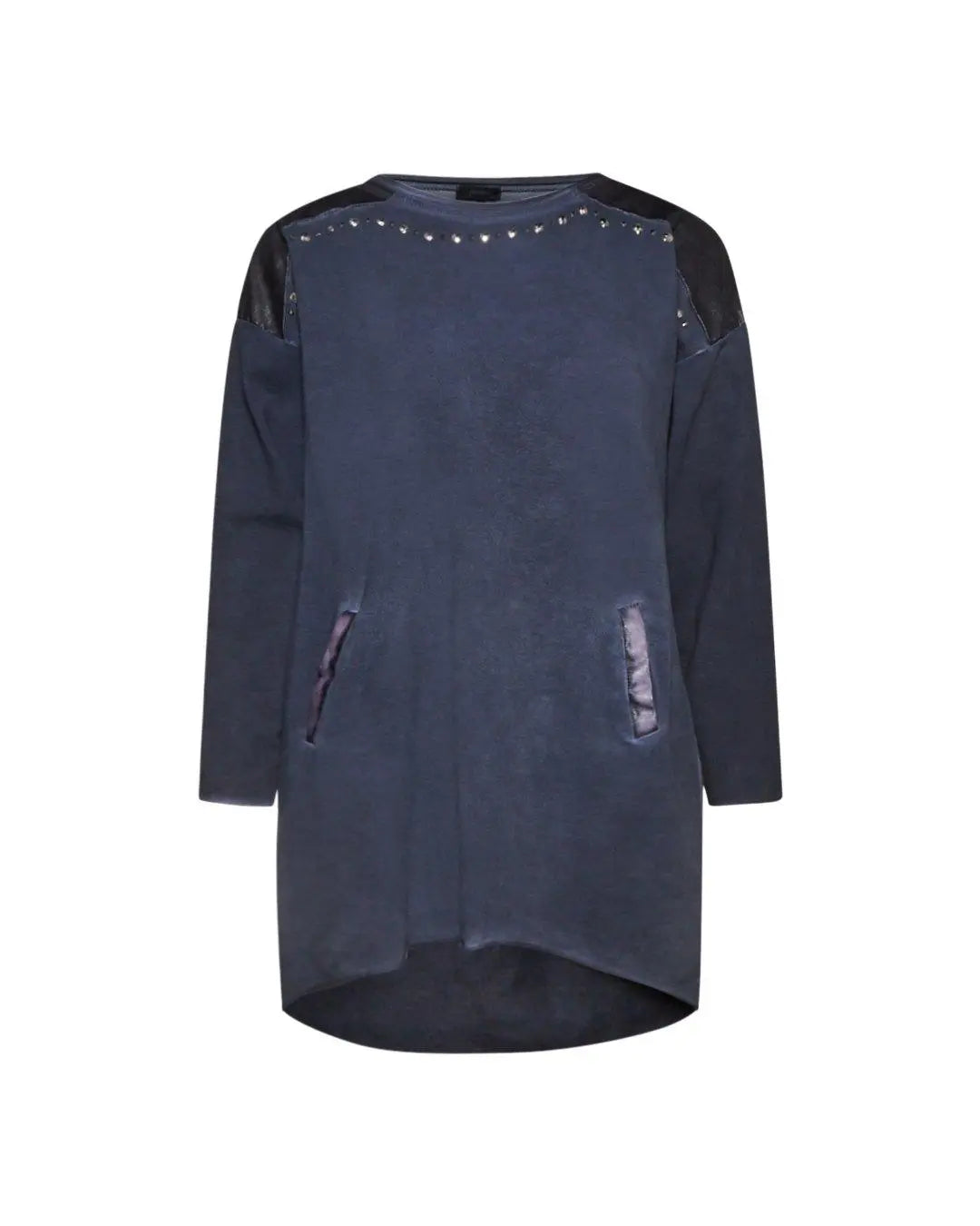 Maglia con inserti in ecopelle e borchie BLU IRONICA XL