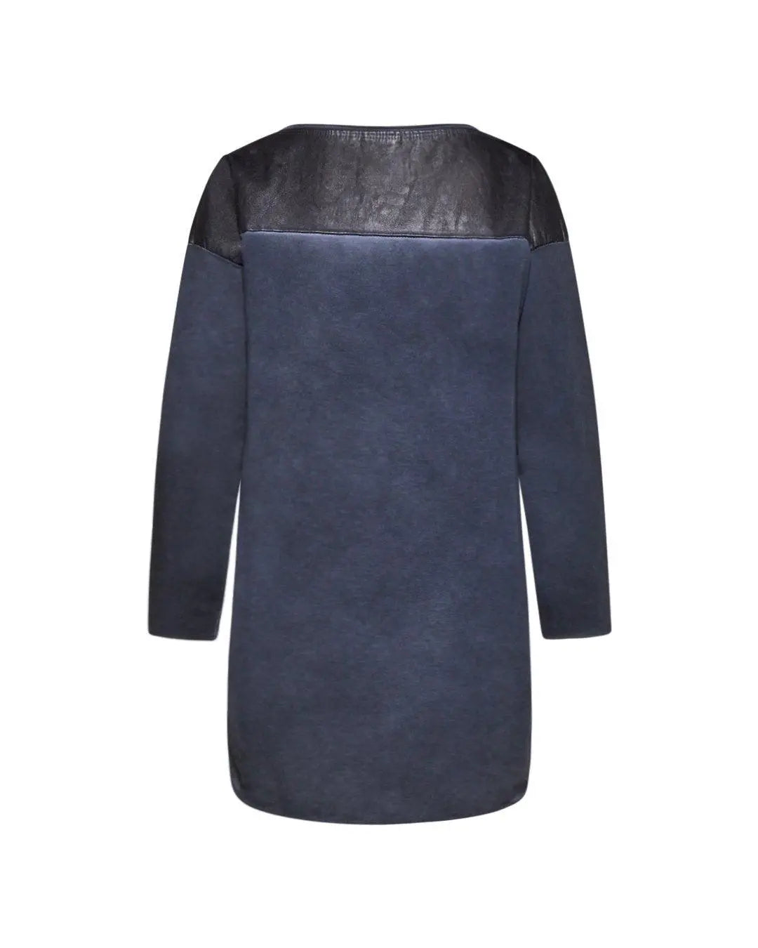 Maglia con inserti in ecopelle e borchie BLU IRONICA