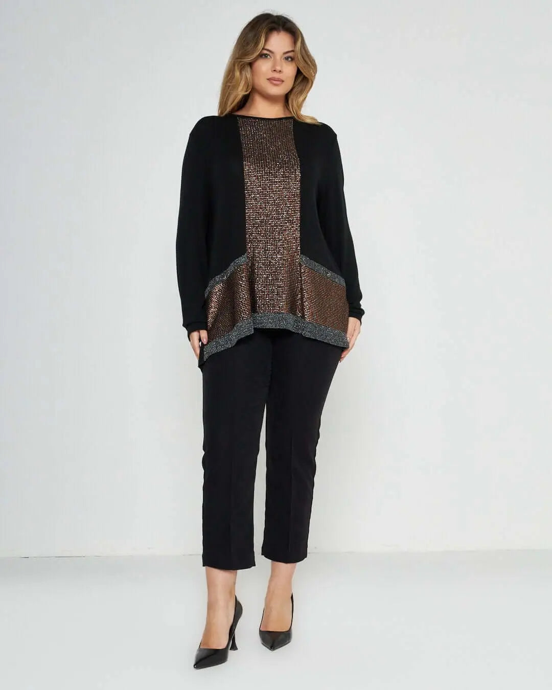 Maglia con inserti in lurex NERO-COCCIO DORABELLA PIU'