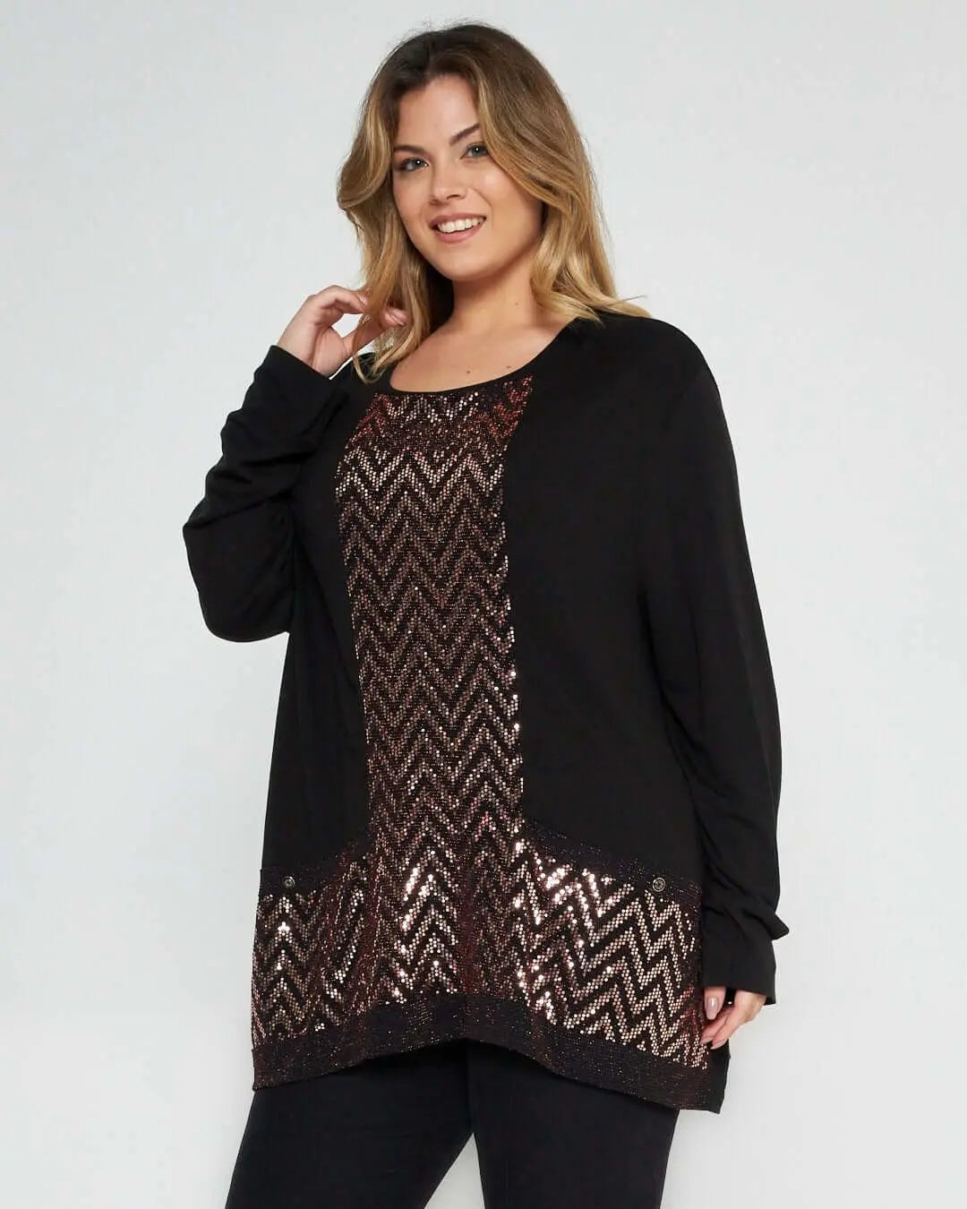 Maglia con inserti in lurex NERO-RUGGINE DORABELLA PIU' 55