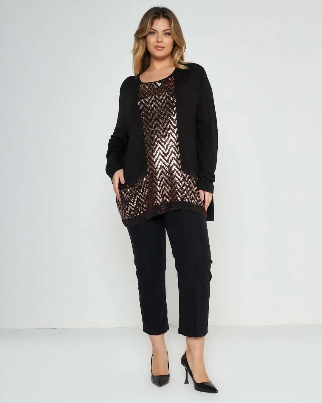 Maglia con inserti in lurex NERO-RUGGINE DORABELLA PIU'