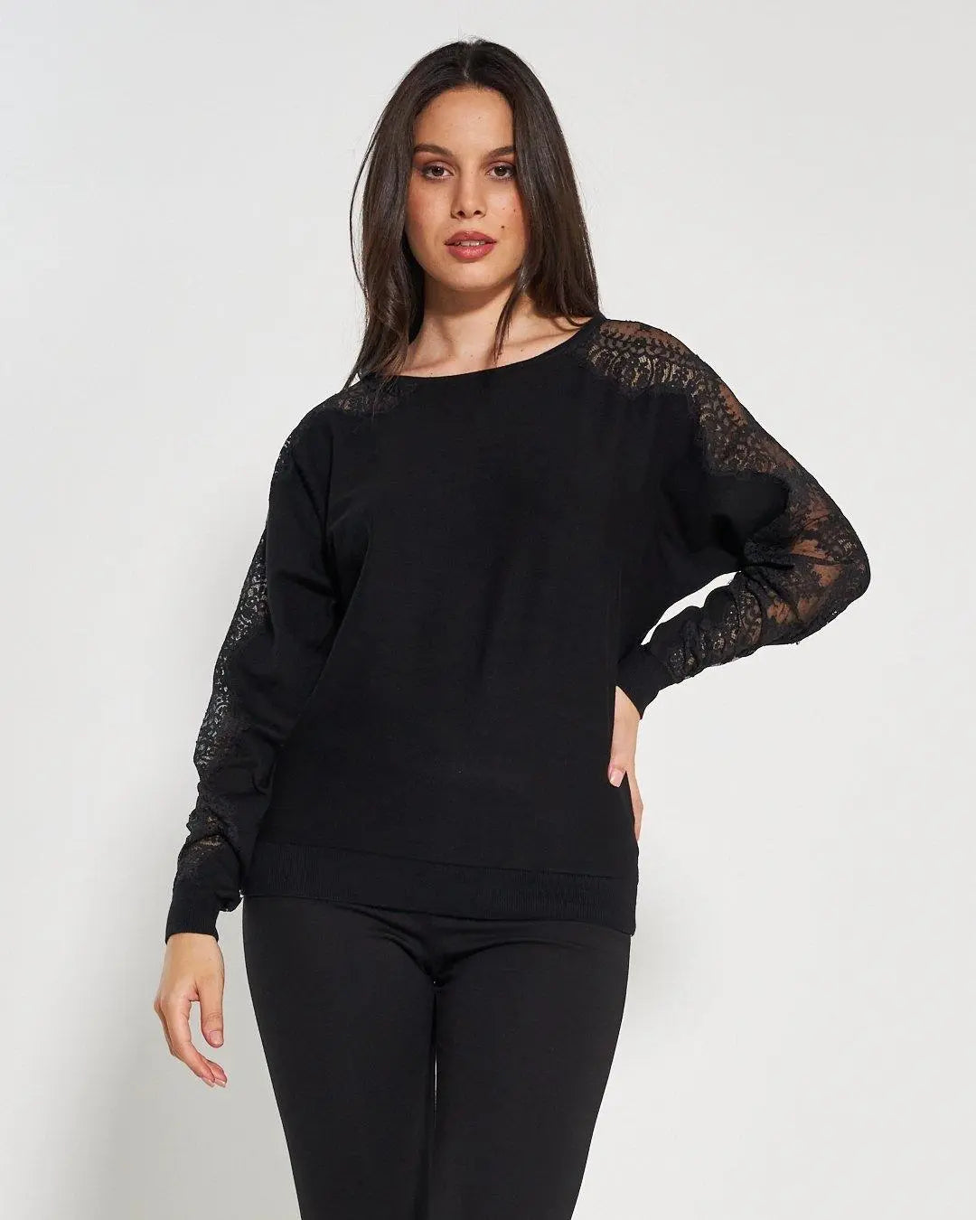 Maglia con inserti in pizzo NERO DORABELLA XL
