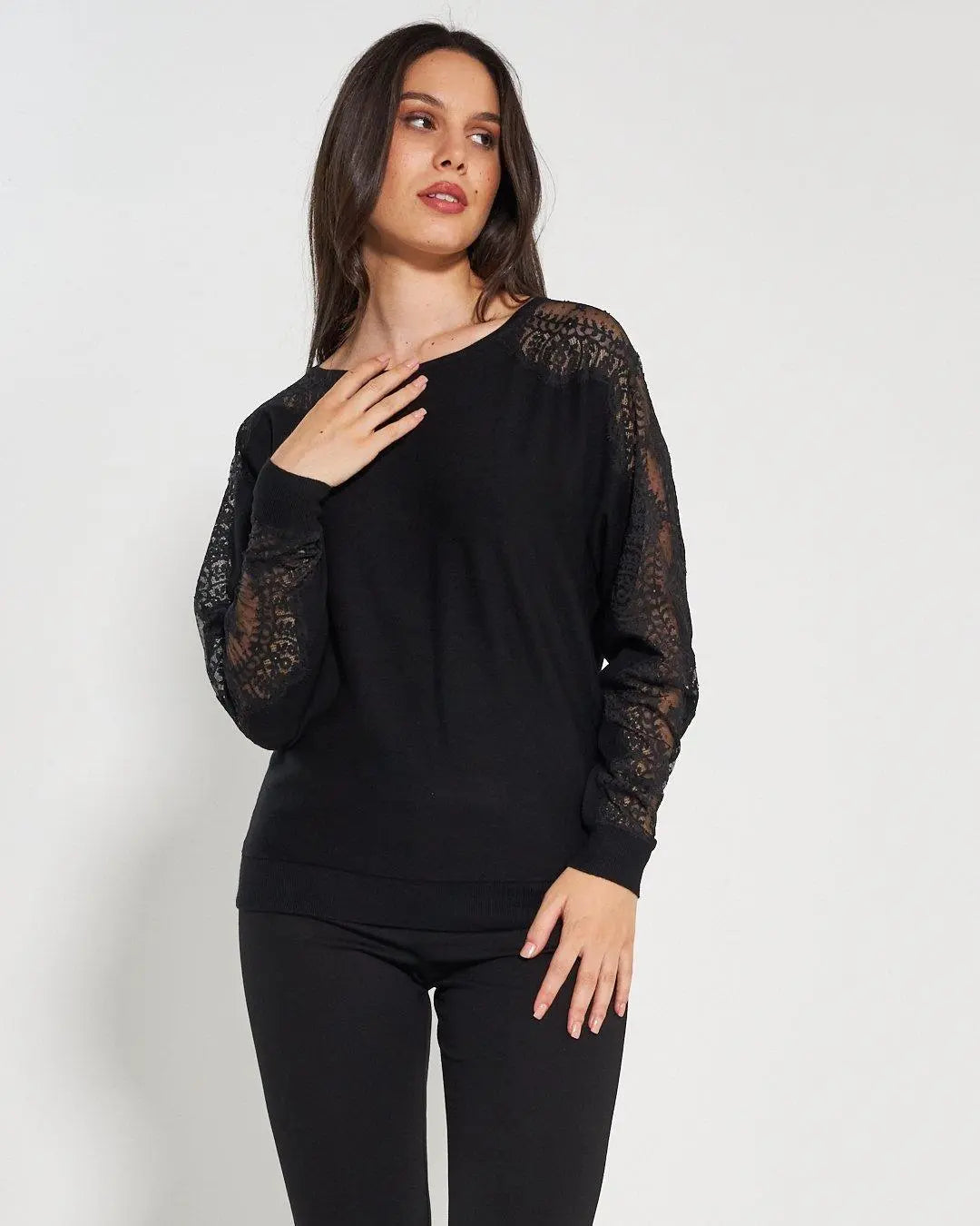 Maglia con inserti in pizzo NERO DORABELLA