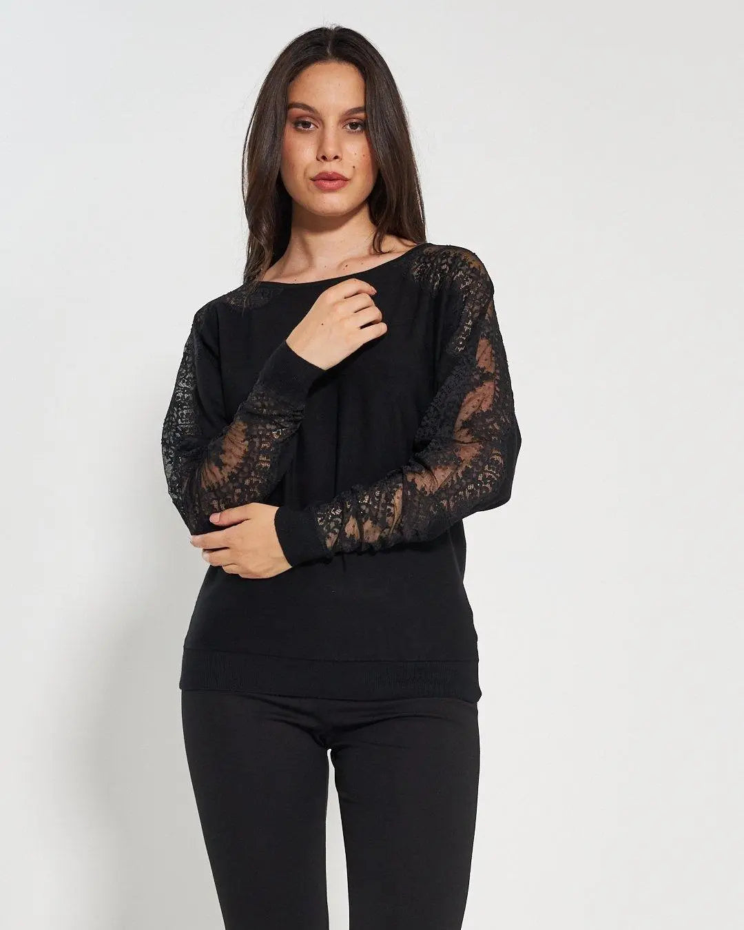 Maglia con inserti in pizzo NERO DORABELLA