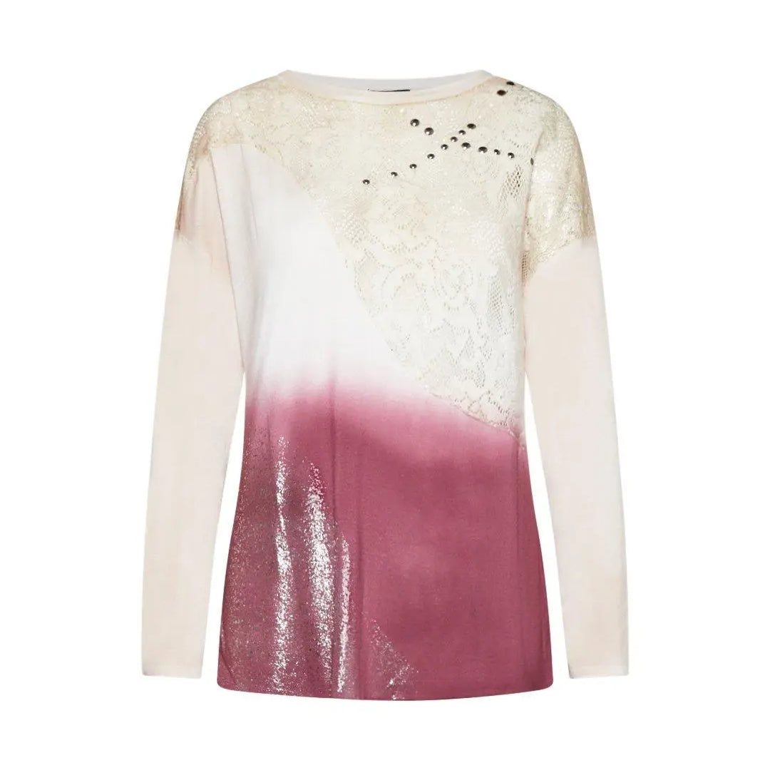 Maglia con inserti in pizzo ROSA-BORDEAUX IRONICA XXL