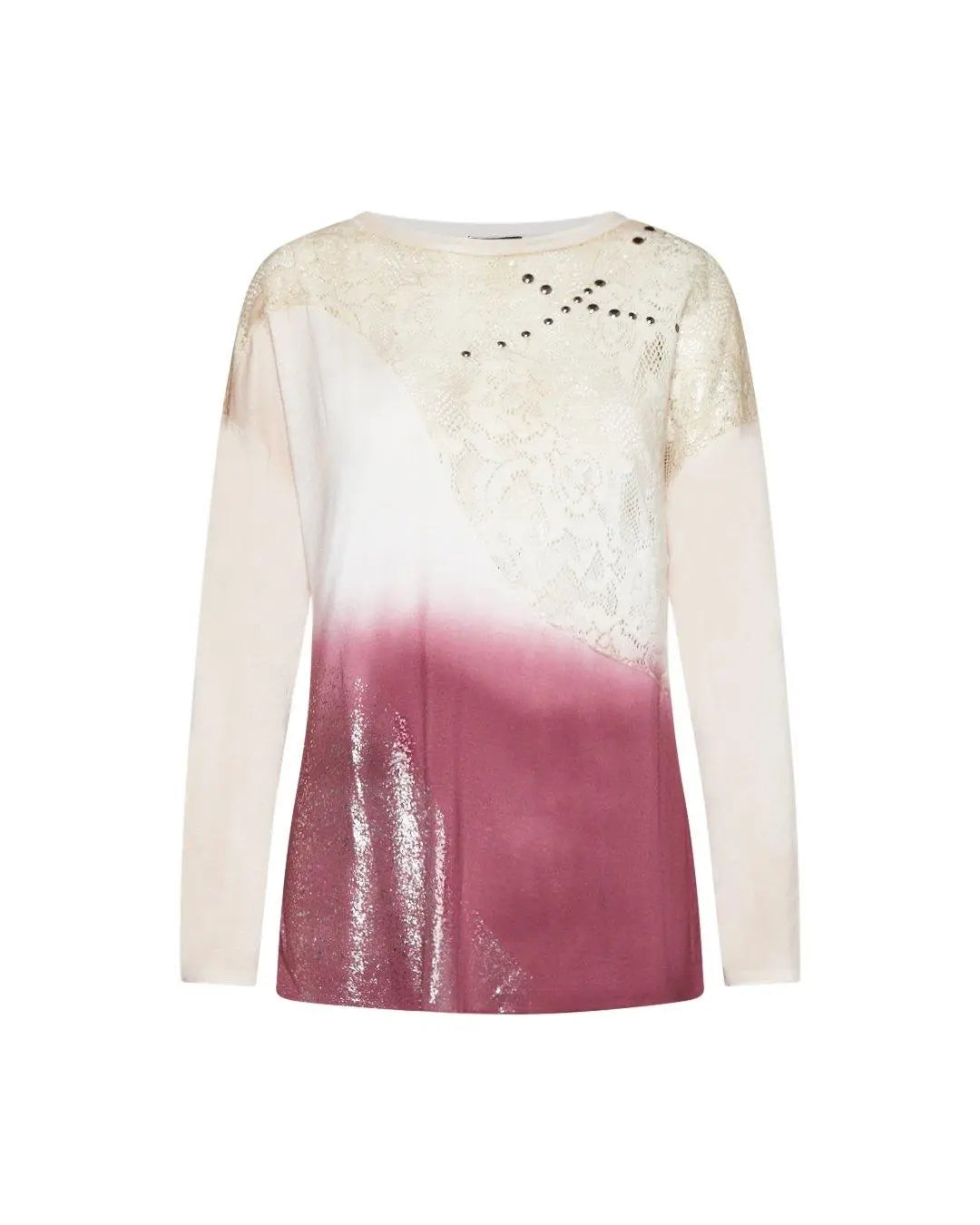 Maglia con inserti in pizzo ROSA-BORDEAUX IRONICA XXL