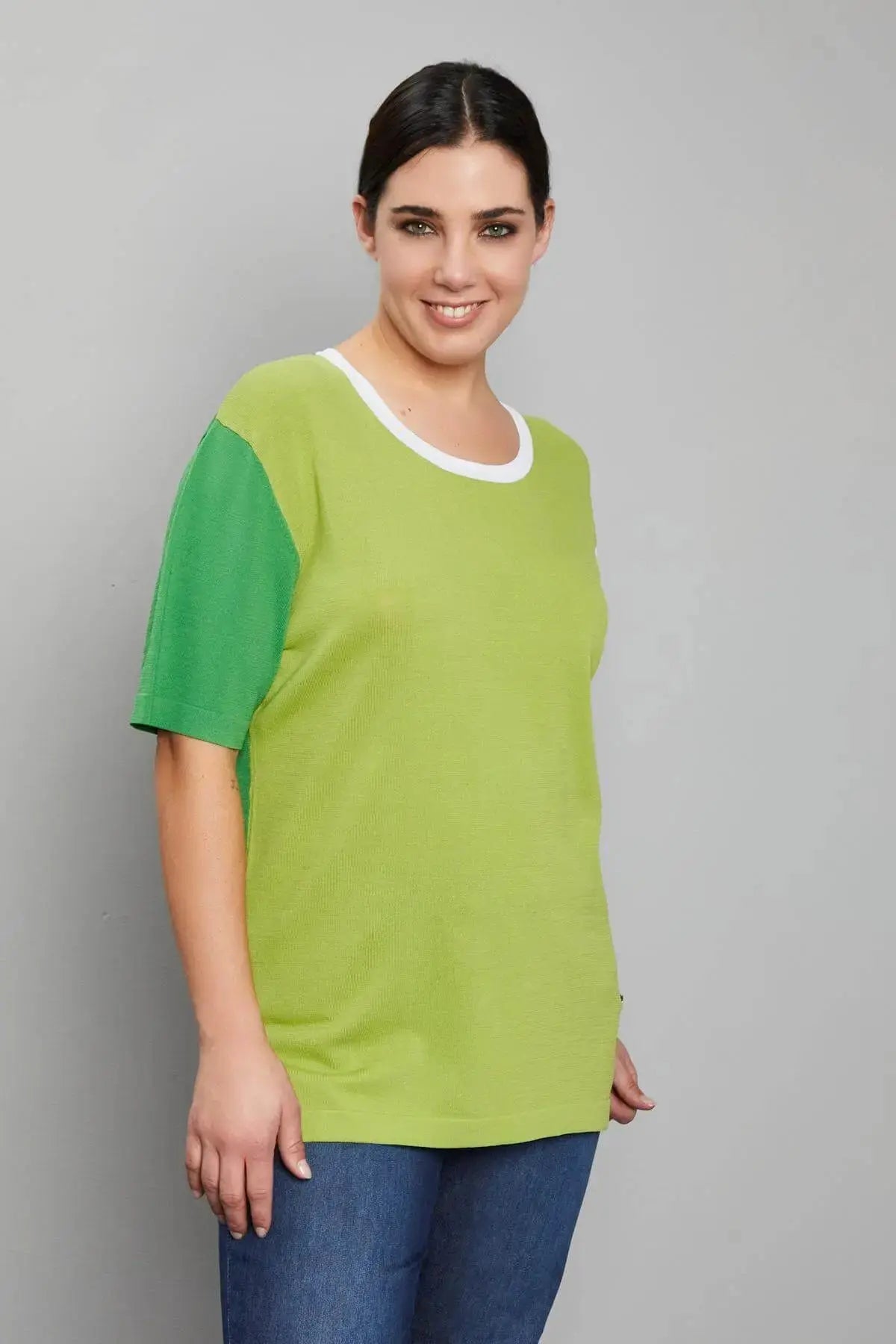 Maglia con manica righe PISTACCHIO DORABELLA CURVY XL