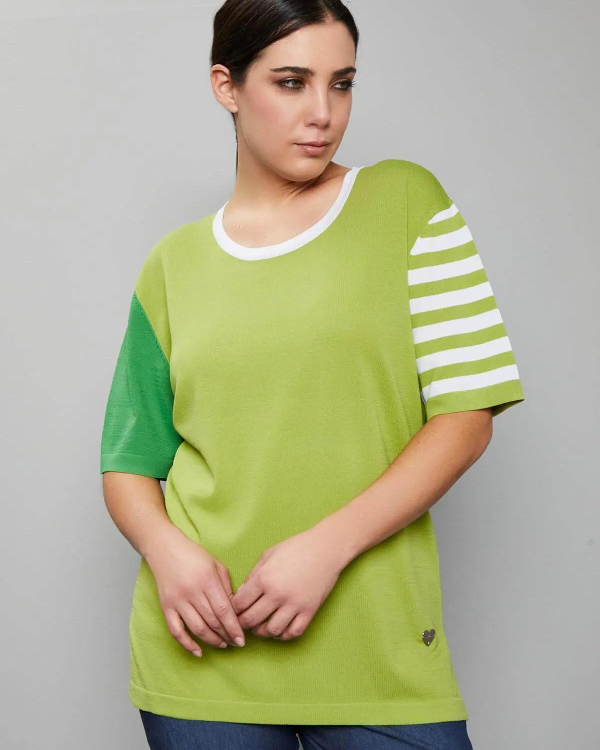 Maglia con manica righe PISTACCHIO DORABELLA CURVY