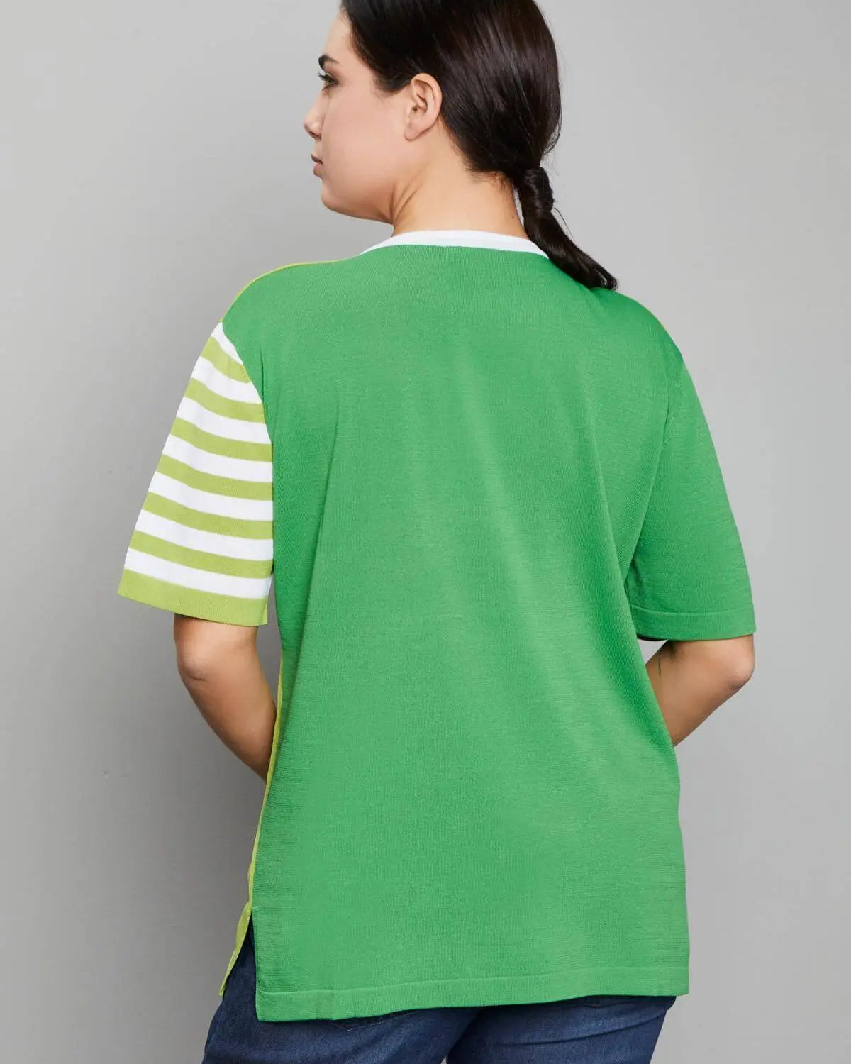 Maglia con manica righe PISTACCHIO DORABELLA CURVY