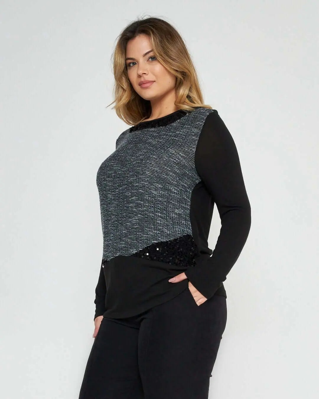 Maglia con paillettes NERO-POLVERE DORABELLA XXL