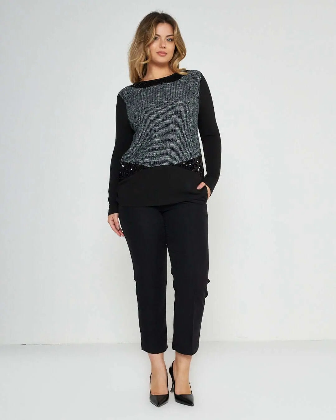 Maglia con paillettes NERO-POLVERE DORABELLA