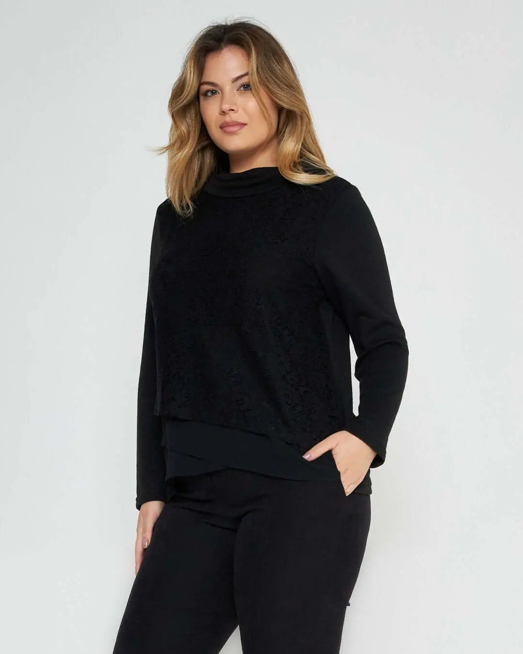 Maglia con pizzo NERO DORABELLA XXL