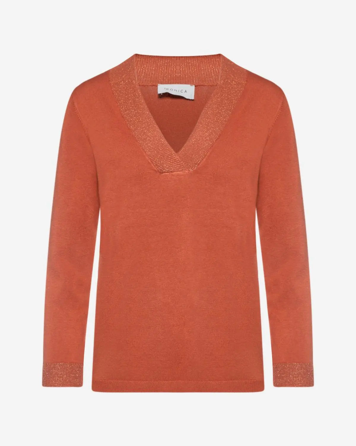 Maglia con scollo a V in lurex ARANCIO IRONICA