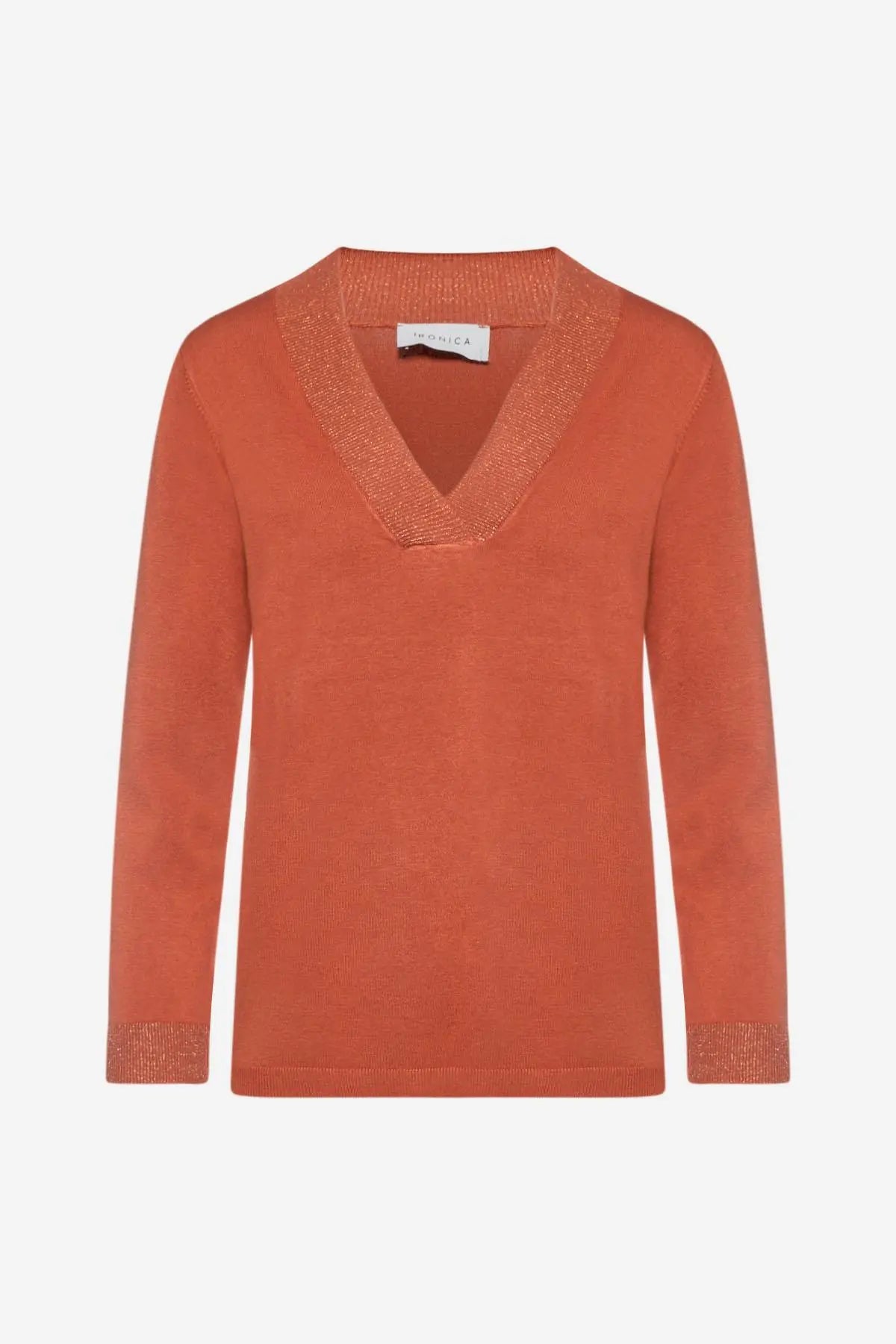 Maglia con scollo a V in lurex ARANCIO IRONICA