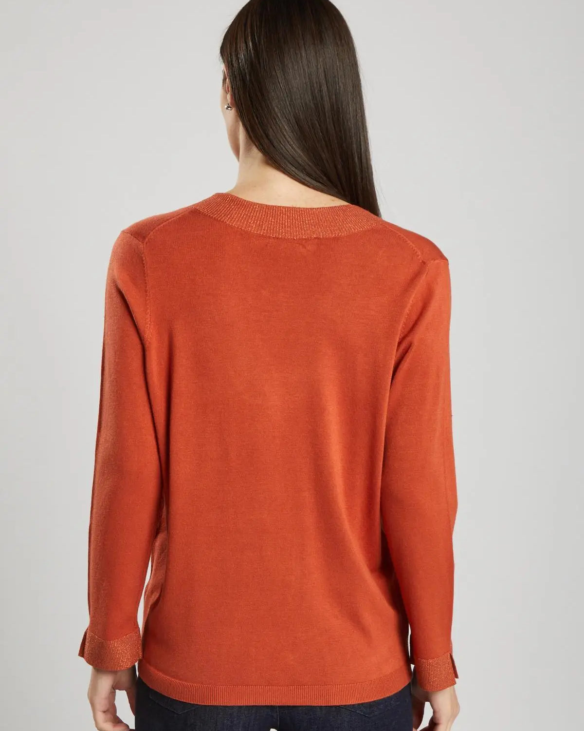Maglia con scollo a V in lurex ARANCIO IRONICA