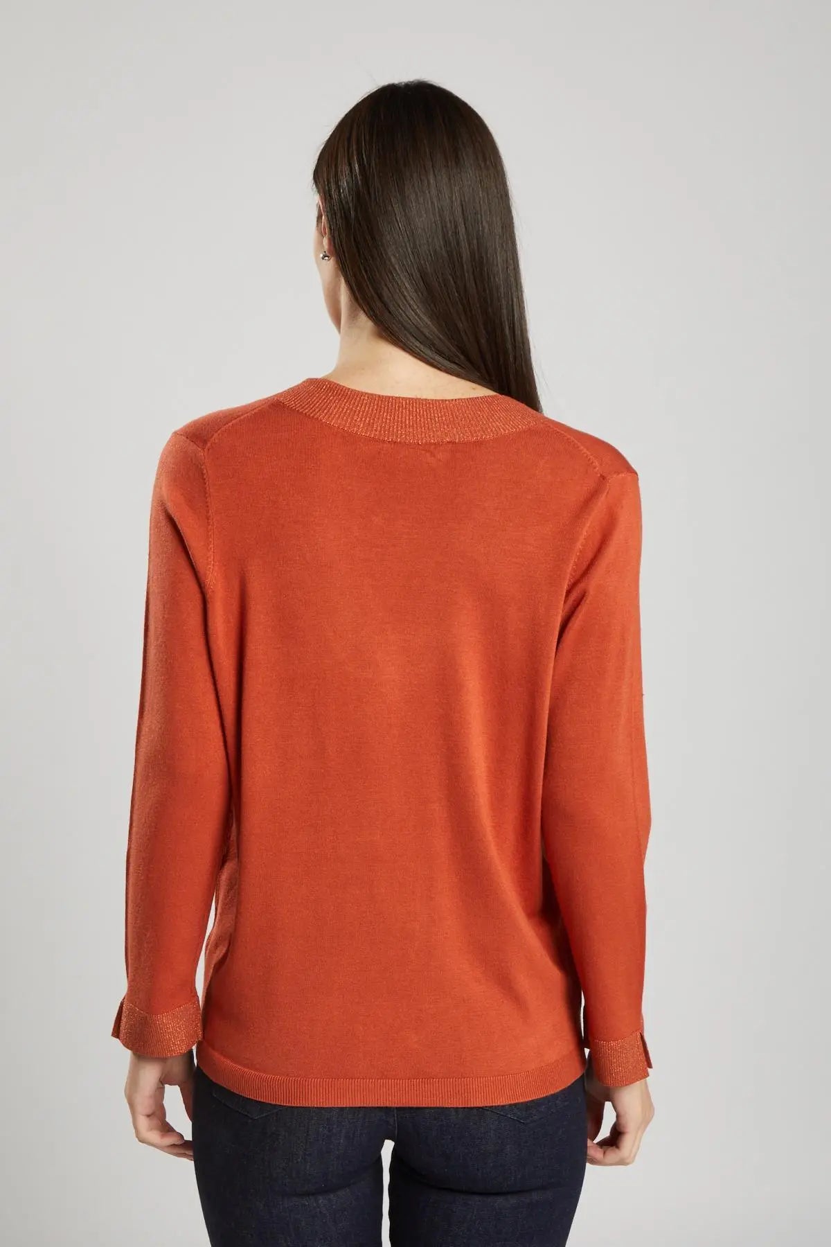 Maglia con scollo a V in lurex ARANCIO IRONICA