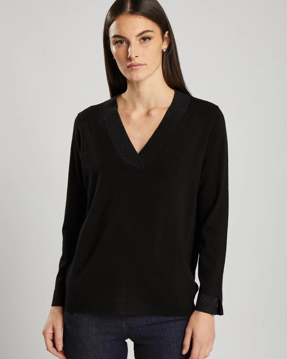 Maglia con scollo a V in lurex NERO IRONICA