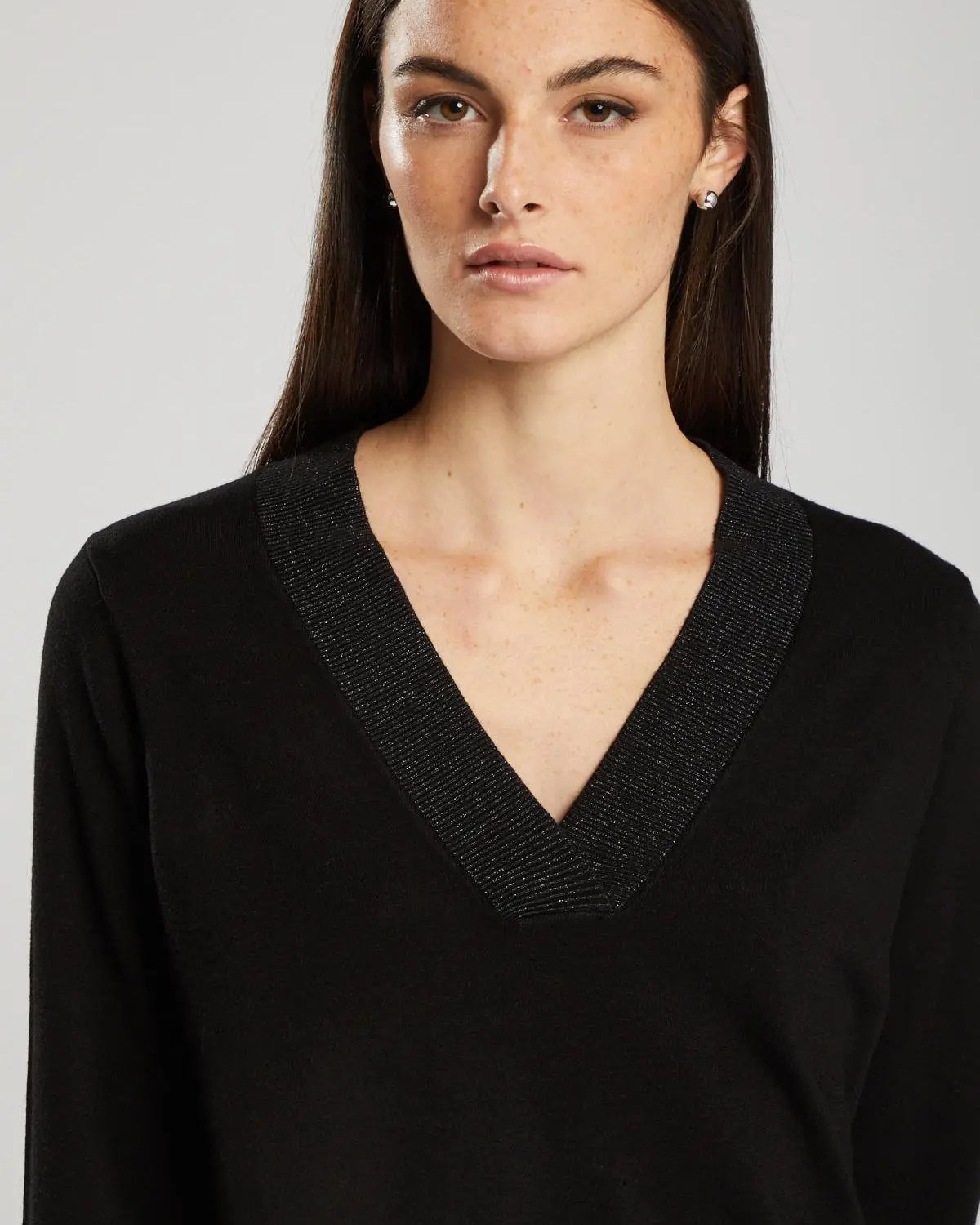 Maglia con scollo a V in lurex NERO IRONICA