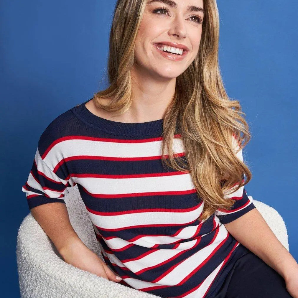 Maglia con scollo a barca in filato di misto viscosa a righe con borchie BLU DORABELLA XL