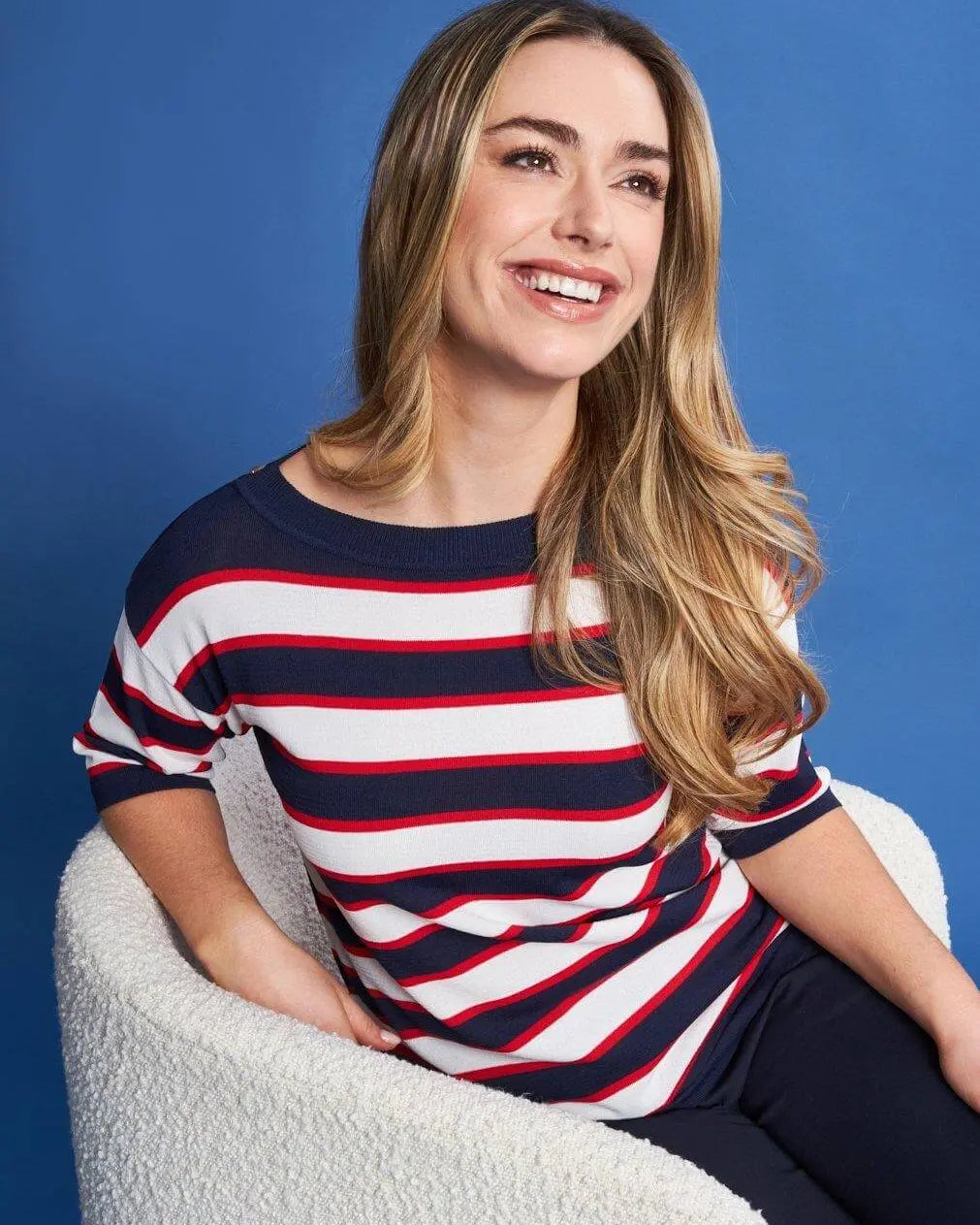 Maglia con scollo a barca in filato di misto viscosa a righe con borchie BLU DORABELLA XL