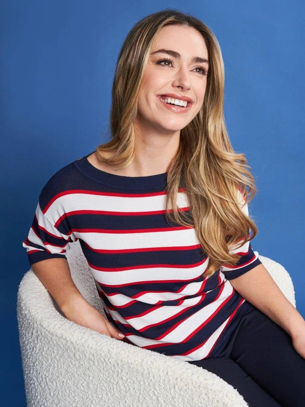 Maglia con scollo a barca in filato di misto viscosa a righe con borchie BLU DORABELLA XL