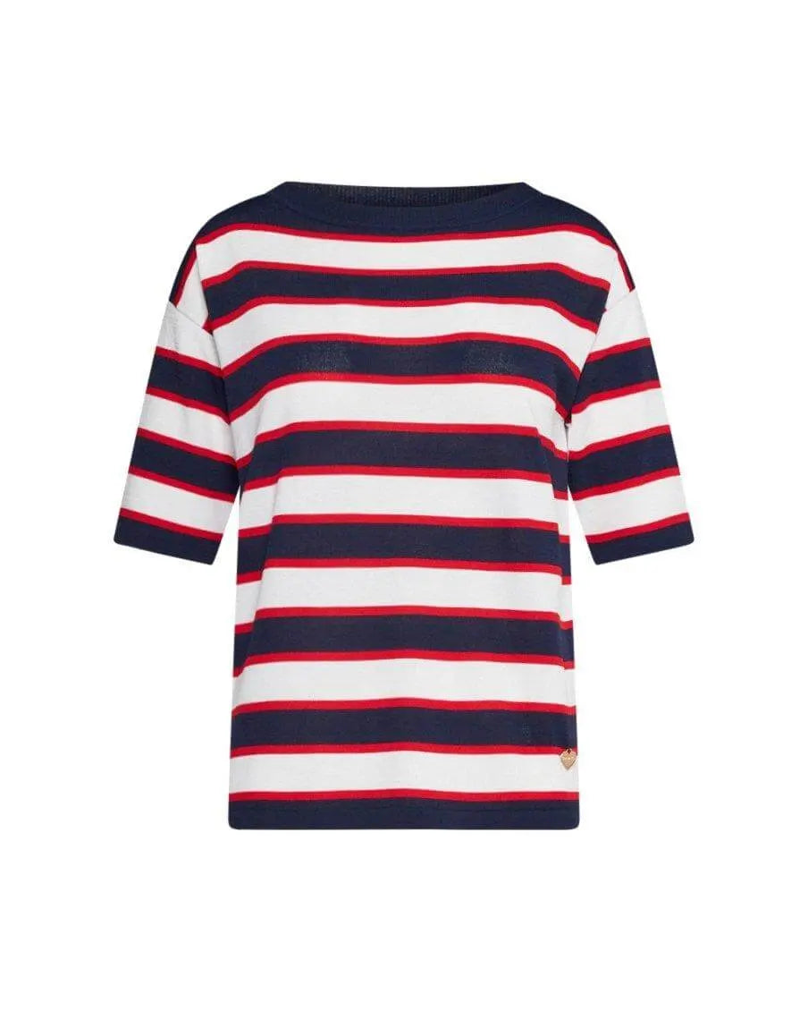 Maglia con scollo a barca in filato di misto viscosa a righe con borchie BLU DORABELLA