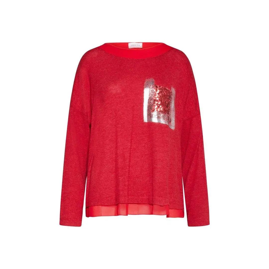 Maglia con tasca in paillettes ROSSO IRONICA 3XL