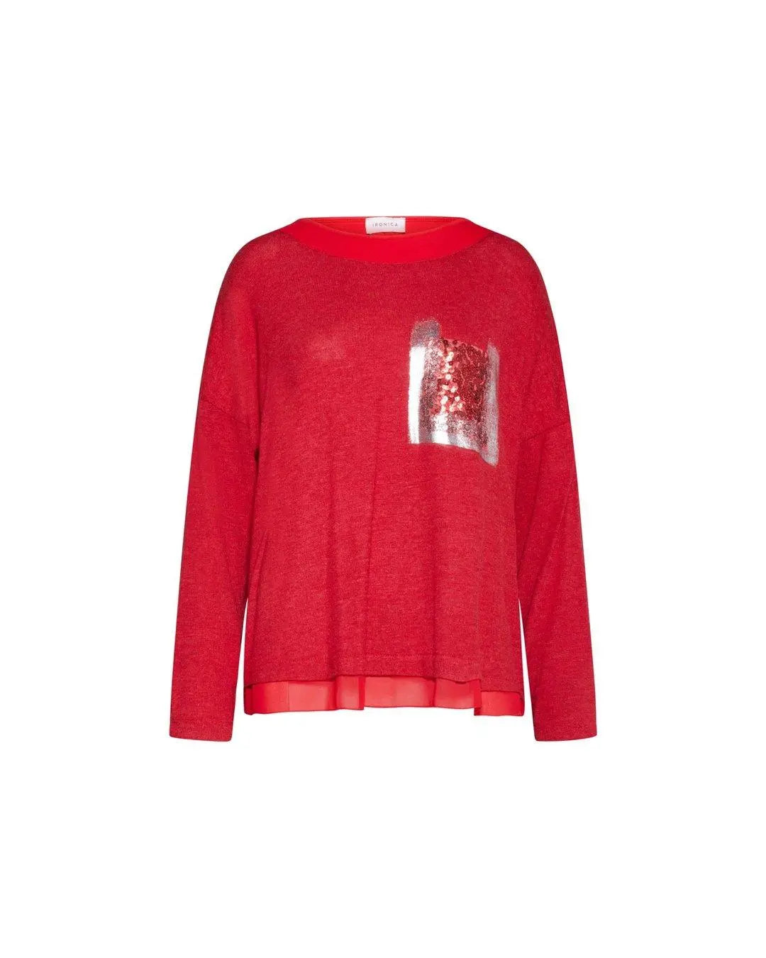 Maglia con tasca in paillettes ROSSO IRONICA 3XL